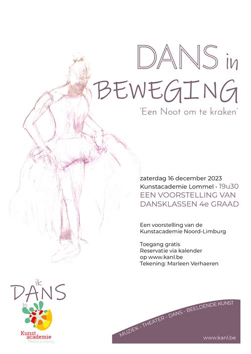 Een voorstelling door de leerlingen dans uit Lommel die dit schooljaar de 4de graad zullen afronden.
Reserveren kan vanaf dinsdag 14 november om 9u via onderstaand item.