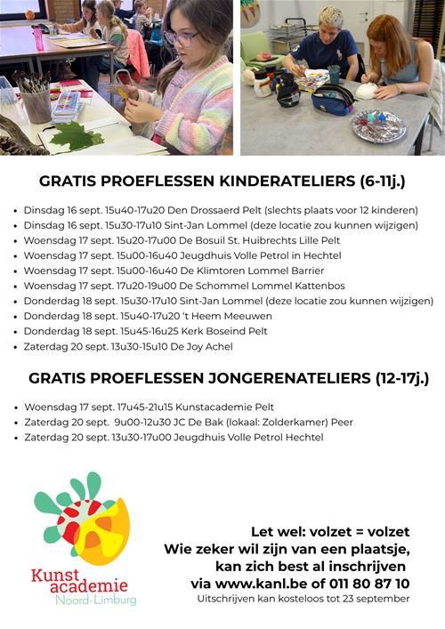 Proeflessen kinder- en jongerenateliers